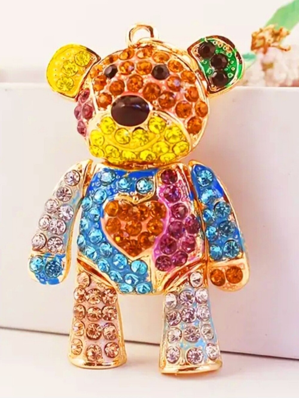 Multicolor Crystal Teddy Bear Charm Or Keychain
